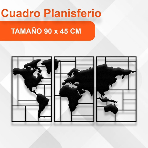 Mapamundi Planisferio Mundo En Madera Calada 90x45 Cm