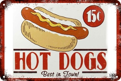 Carteles Antiguos Chapa  Poster  60x40cm Hot Dogs Al-067