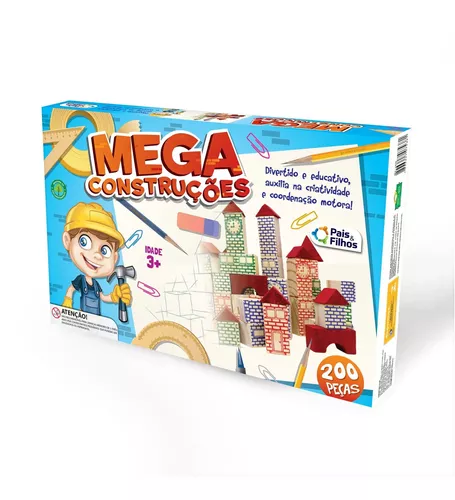 Brinquedo Jogo Mega Construções Blocos de Montar em Madeira 200 Peças -  Camilo's Variedades