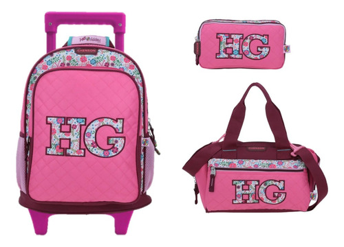 Kit De Mochila Lonchera Y Lapicera Happy Girl Letras Primaria Con Carro Vs1734