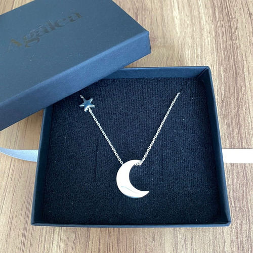 Imagen 7 de 9 de Collar Luna Estrella Plata 925 Mujer Agálea
