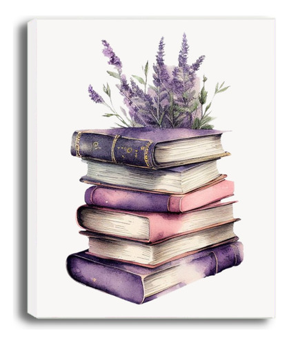 Cuadro Decorativo Para Recámara De Mujer, Libros Con Flores.