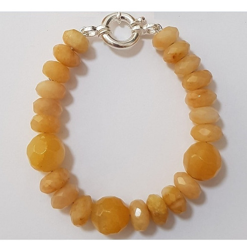 Pulsera Calcita Naranja Rondel Y Bolitas Cierre Plata 925