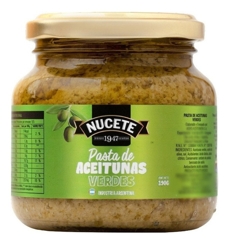 Pasta De Aceitunas Verdes Nucete Frasco X 190 Gr