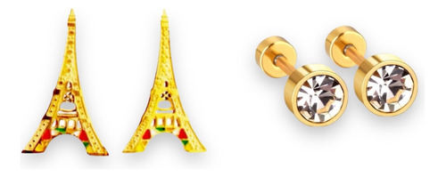 Aretes Torre Eiffel Oro Con Zirconia Diamante Envio Gratis.