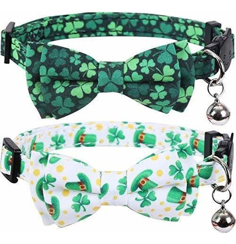 Lamphyface 2 Pack St.patrick's Day Cat Collar Con Linda Paja