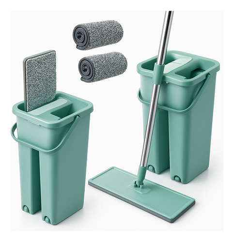 Mopa Trapeador Rectangular Con Balde Escurridor 2 Respuestos Azul Acero