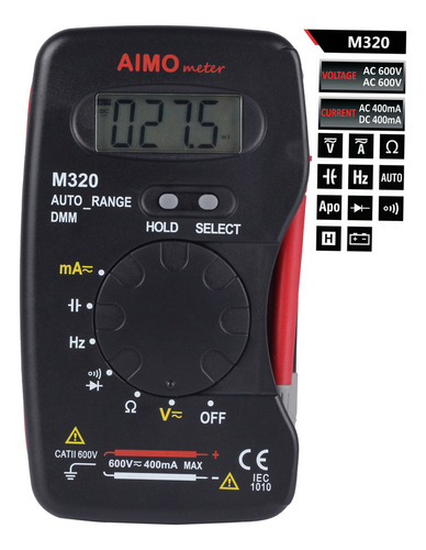 Aimo M320 Multimeter Digital Lcd Of Bolsillo Dmm Meuring