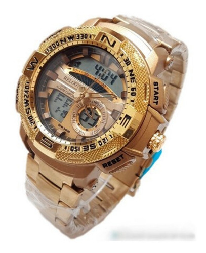 Relógio Masculino Moderno Grande E Estiloso Luxo Dourado
