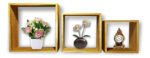 Nicho De Madeira Kit 3 Peças Decoração Prateleira C/ Verniz Palha