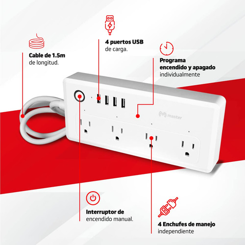Master Multicontacto Inteligente Wifi Con 4 Puertos Usb
