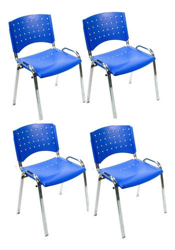 Silla Apilable Oficina Cromada Fija Plastica Reforzada Pack X4 - Soportan 120 Kg Fabrica Mobilarg Color Azul