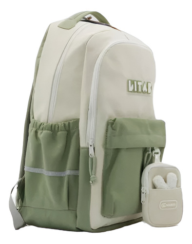 Mochila Juvenil Escolar Viaje Reforzada Garco. Color Verde Claro Diseño De La Tela Liso