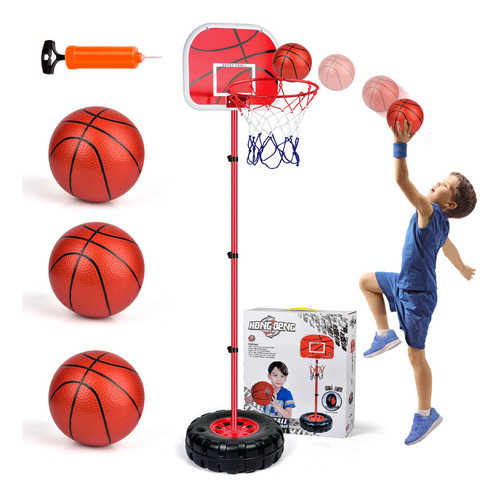 Aro Baloncesto Interior Niños Ajustable 0.7-1.8m Base Segura