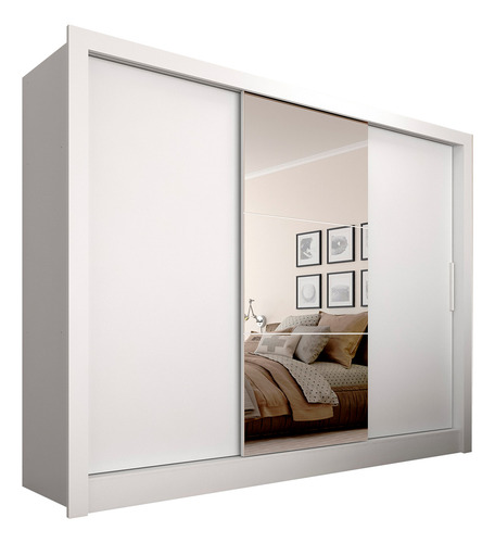 Guarda Roupa Casal Paula C/espelho 3 Pts Central Branco