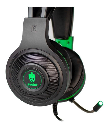 Imagem 4 de 4 de Fone de ouvido over-ear gamer Evolut Têmis EG301 preto e verde com luz LED