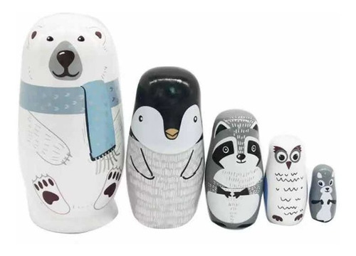 Muñeco De Madera Matryoshka Set Anidación 5 Capas Animales