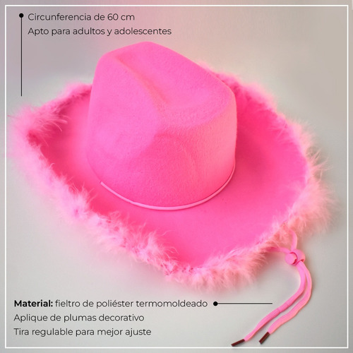 Sombrero Cowboy De Fiesta Con Plumas - Gorro Cotillon Rosa