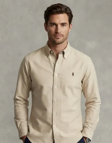 Camisa Ralph Lauren Custom Fit Oxford Algodão Bege Masculino