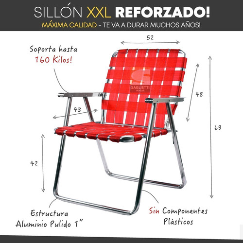 Imagen 4 de 8 de Sillon Aluminio Ancho Xxl Super Reforzado 160 Kg Alumel