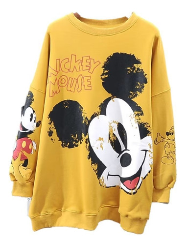 Sudadera Holgada Para Mujer Con Estampado De Mickey Mouse En