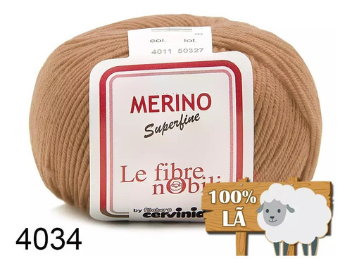 Lã Merino Cervinia 50g 158mts 100% Lã Crochê E Tricô Cor Bege