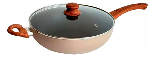 Wok Sarten Antiadherente Carol C/ Tapa De Vidrio Y Asa 26 Cm