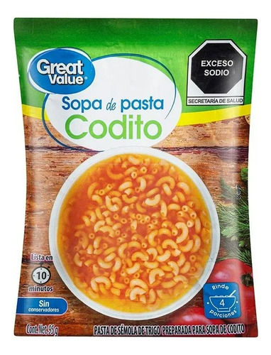 10 Pzas Sopa De Pasta Great Value Codito 95 G