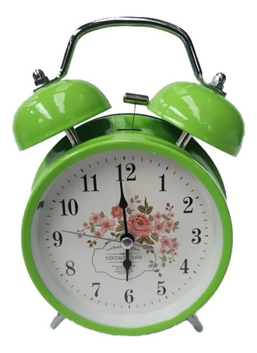 Reloj Doble Campana Vintage Despertador Verde Con Luz