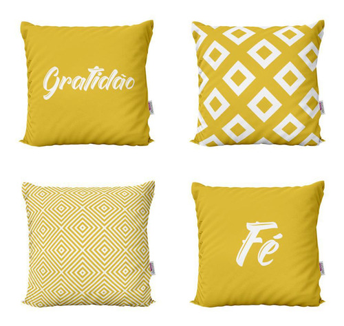 Almofadas Amarelas Decorativas Fé E Gratidão Para Sofá 40x40