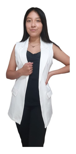 Chaleco Tipo Blazer Largo Para Mujer Casual Formal 