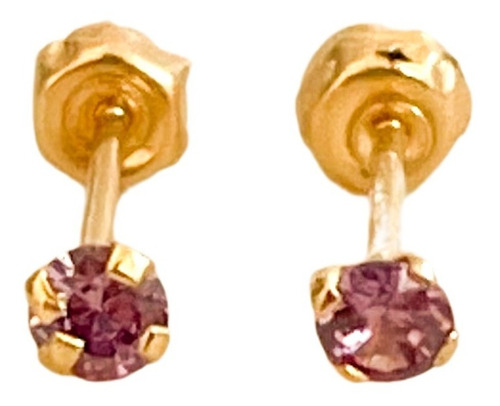 Broqueles Zirconia Mini Bebé Morado Oro Puro 10k 2mm 