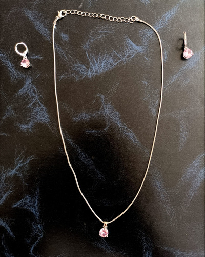 Juego De Collar Y Aretes Piedra Color Rosa Nuevos