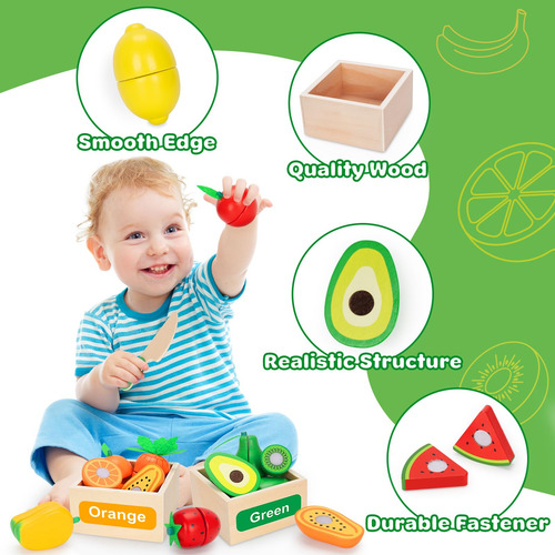 Jgo Juguetes De Madera Con Comida Para La Cocina De Los Niño