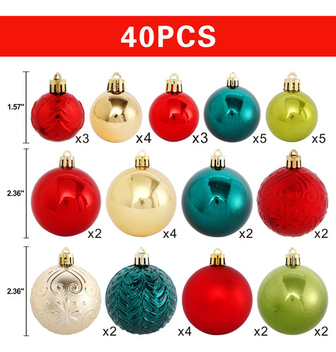 Juego De 40 Adornos Inastillables Para Árbol De Navidad