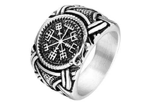 Anillo Vikingo Runa Vegvísir, Acero Inoxidable, Hombre