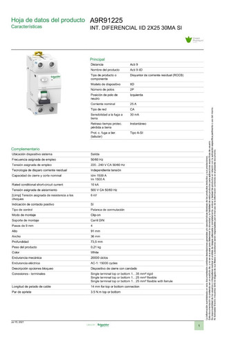 Interruptor Diferencial Schneider 2x25a (300ma) A9r75225