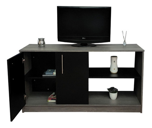 Credenza Moderna Mueble Para Tv Minimalista De Lujo Color Negro mate/Gris