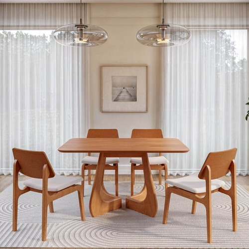 Kit Mesa De Jantar Paineira 140 Cm E 4 Cadeiras Jandaia