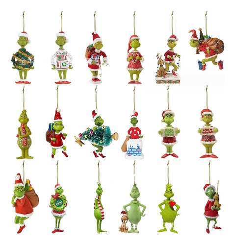 18 Piezas De Decoración Colgante For Árbol De Navidad Grinch