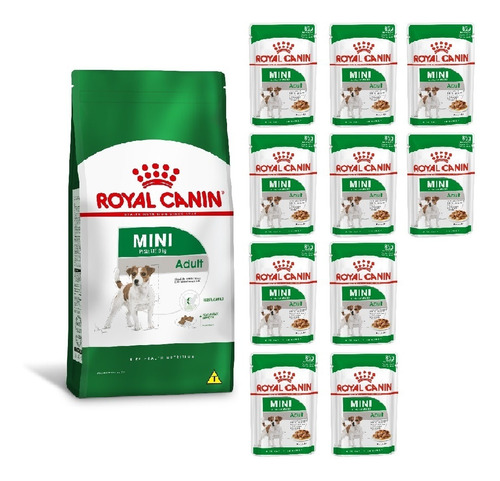 Kit Ração Mini Adult 1kg E 10 Sachês Adult 85g Royal Canin