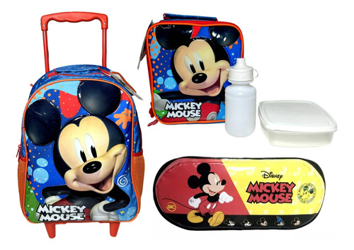 Kit Mickey Original : Mochila Rodinhas + Lancheira + Estojo