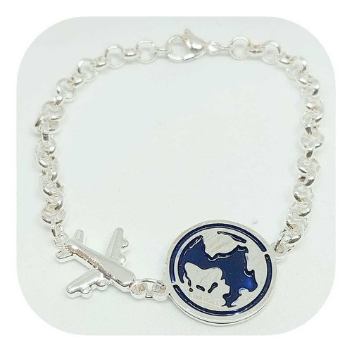 Imagen 1 de 6 de Pulsera Regulable De Acero Blanco Con Dije Avión Más Mundo