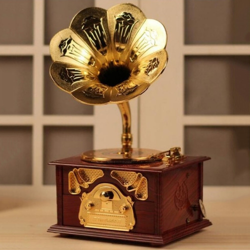 Caja De Música Clásica Antigua Con Gramófono Para Decoración
