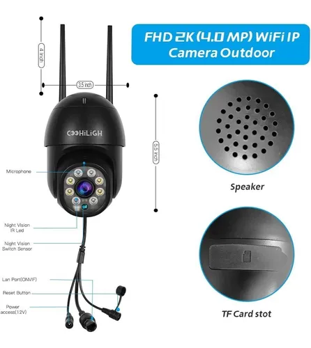Cámara De Seguridad Ptz Para Exteriores, 2k 4mp Con Vi...