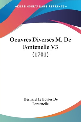Libro Oeuvres Diverses M. De Fontenelle V3 (1701) - De Fo...