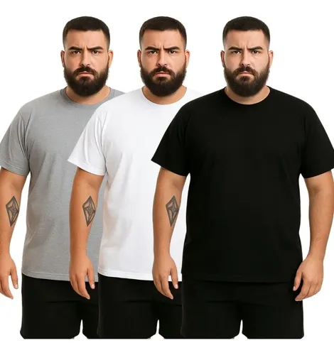 Kit 3 Camisetas Masculina Plus Size Lisa Algodão Premium Ssb