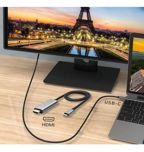 Imagem 4 de 4 de Cabo Usb-c Hdmi 4k 30hz 1 Metro Thunderbolt 3 Hdmi 4k