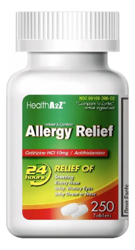 Alivio Alergias 24h Cetirizina 10mg (250 Tabletas) Americano Sabor Sin Sabor