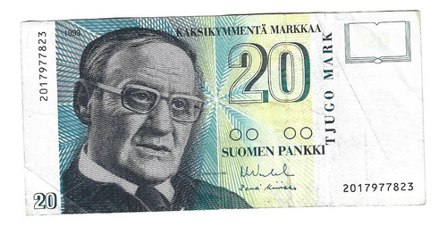 Billete Finlandia 20 Markkaa (1993) Väinö Linna